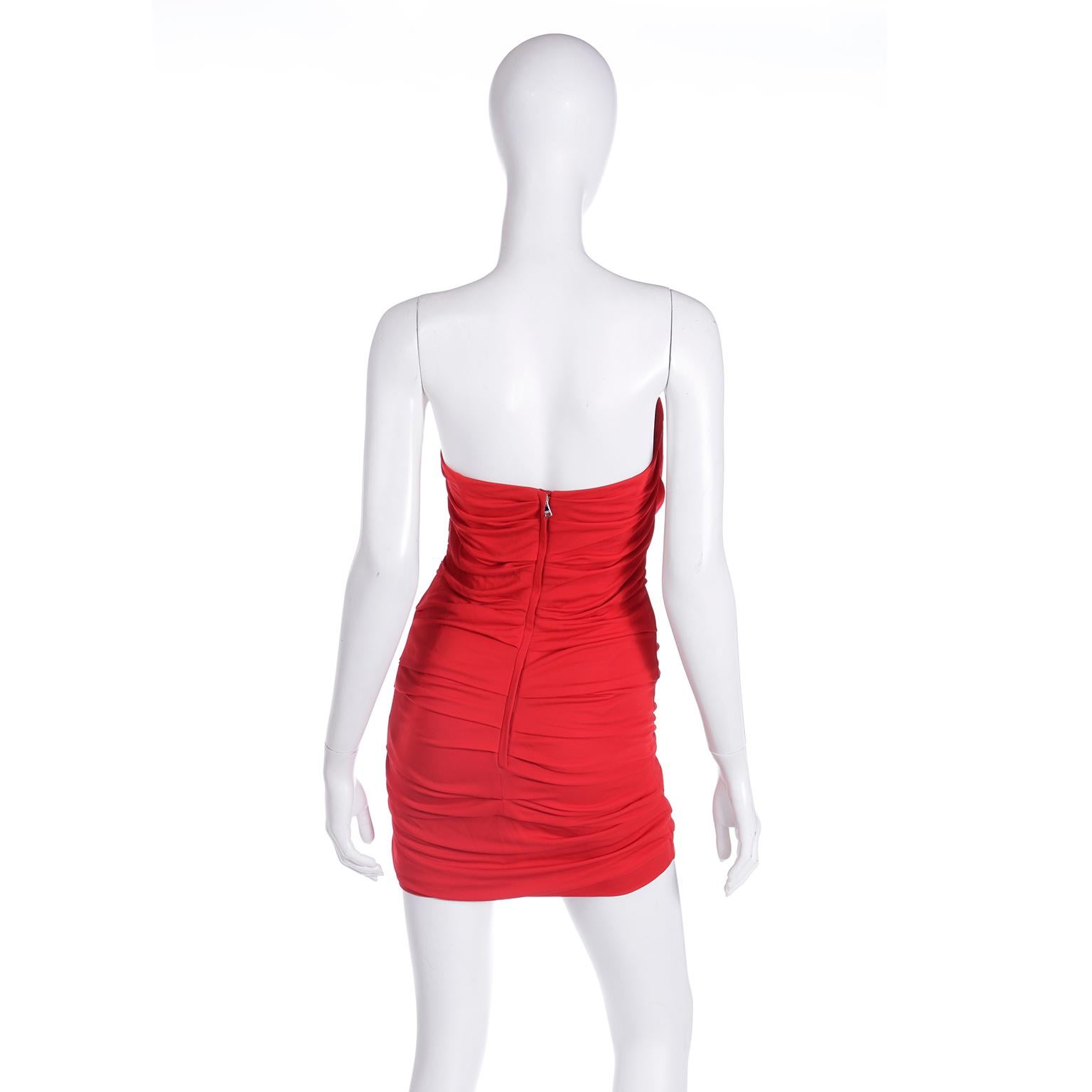 Women's Dolce & Gabbana Red Strapless Ruched Bodycon Evening Mini Dress For Sale