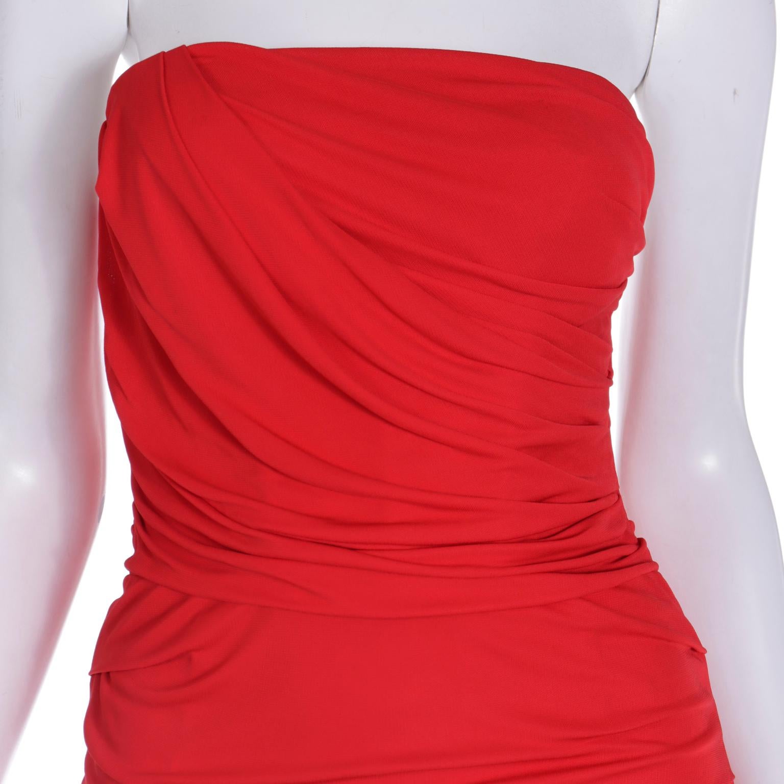 Dolce & Gabbana Red Strapless Ruched Bodycon Evening Mini Dress For Sale 3