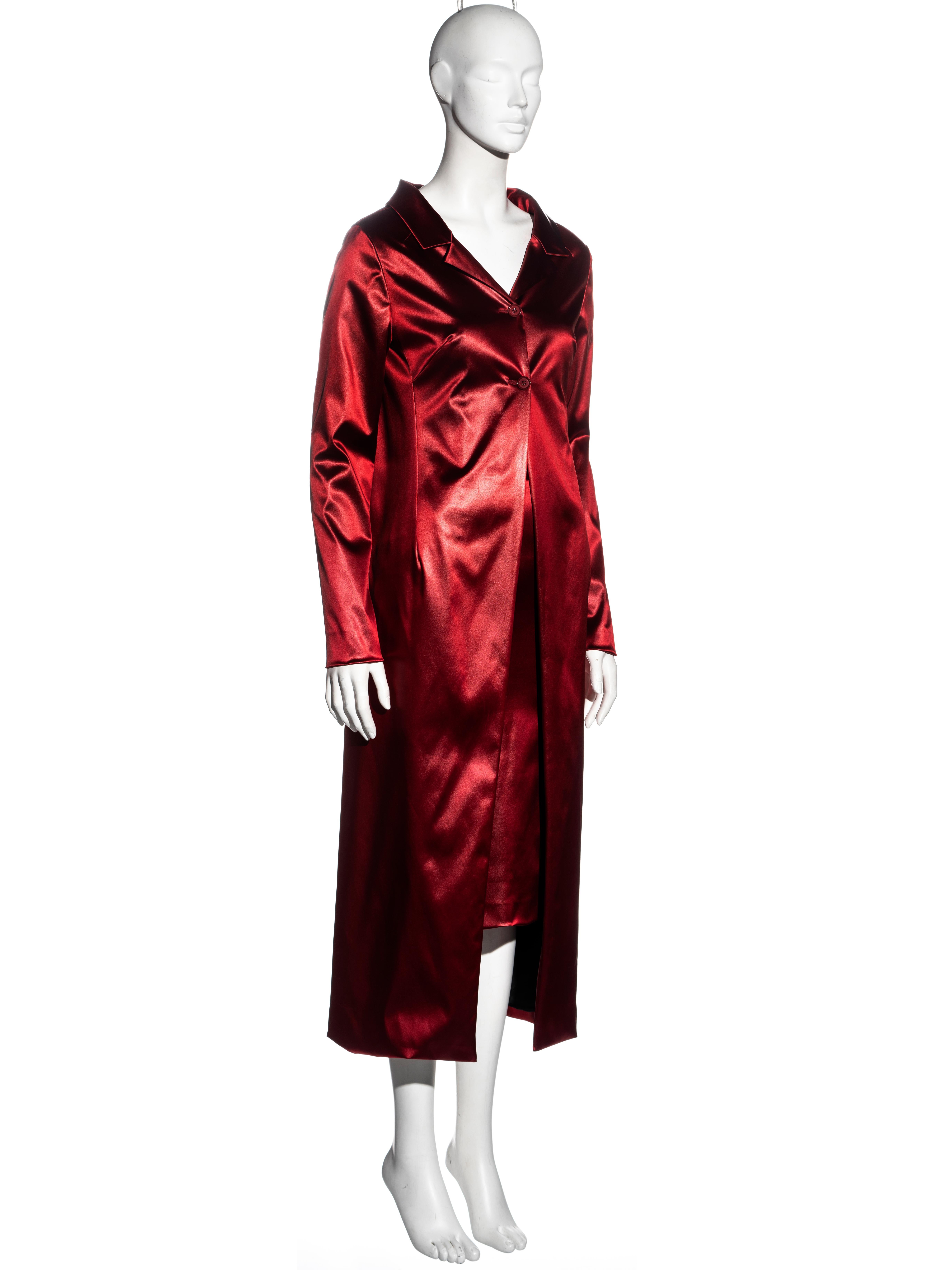 Red Dolce & Gabbana red stretch-satin coat and skirt set, ss 1999 For Sale