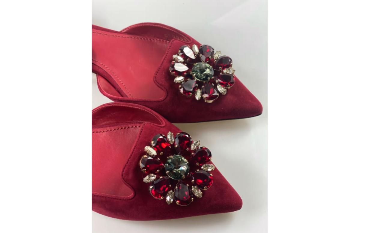 Dolce & Gabbana Red Taormina Crystals Suede Shoes Flats Strap Sandals Leather For Sale 1