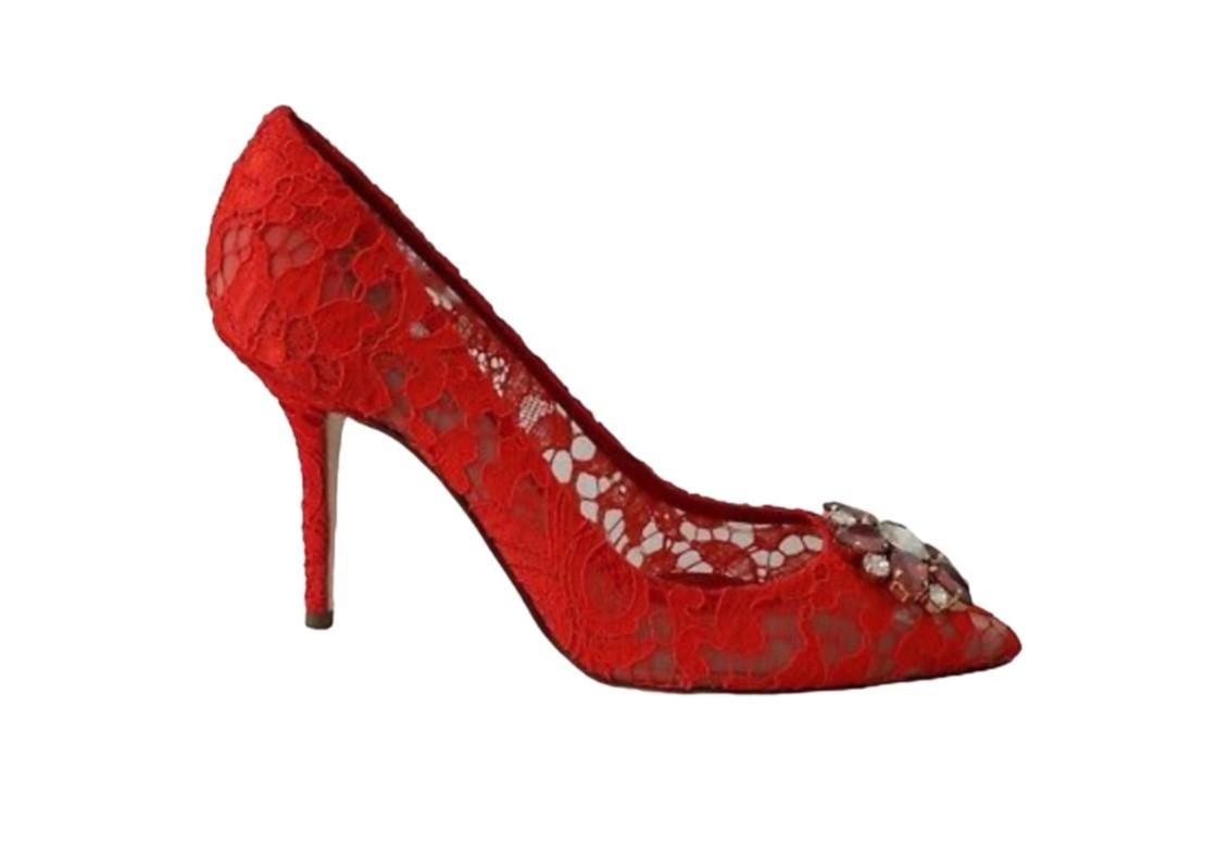 DOLCE & GABBANA

Gorgeous brand new with tags, 100% Authentic Dolce & Gabbana PUMP lace shoes with jewel detail on the top.
Model: Pumps
Collection: Rainbow collection Taormina lace
Color: Red
Crystals: Clear and champagne
Material: 36% Cotton, 5%