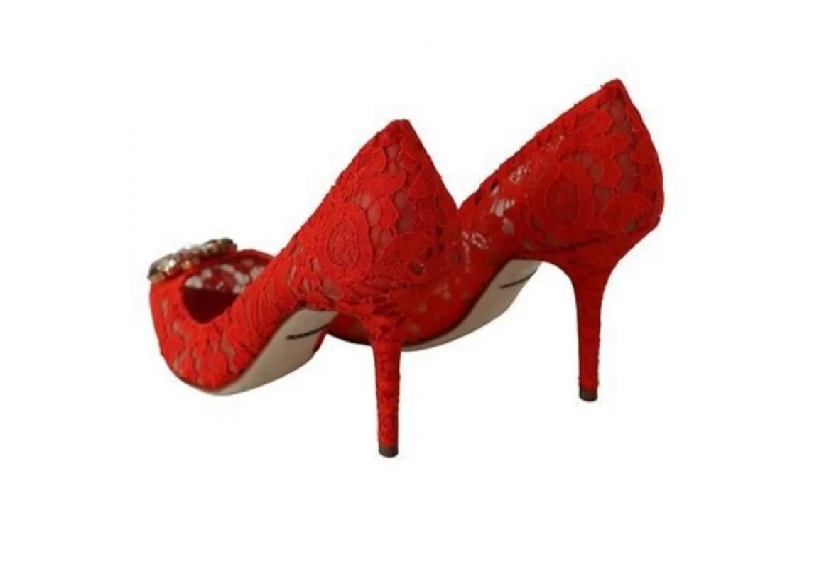 Dolce & Gabbana Red Taormina Lace Shoes Heels Pumps Jewel Crystals Flowers 1