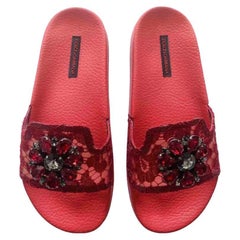Dolce & Gabbana Red Taormina Lace Slides Shoes Slip Ons Flats Beachwear Sandals
