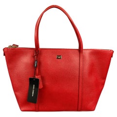 DOLCE & GABBANA Red Textured Leather Shopping Vitello Stampa Dauphi Tote