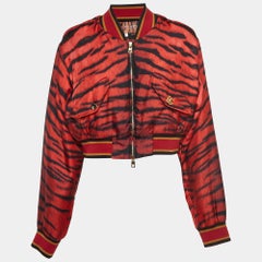 Dolce & Gabbana Red Tiger Print Silk Cropped Bomber Jacket M