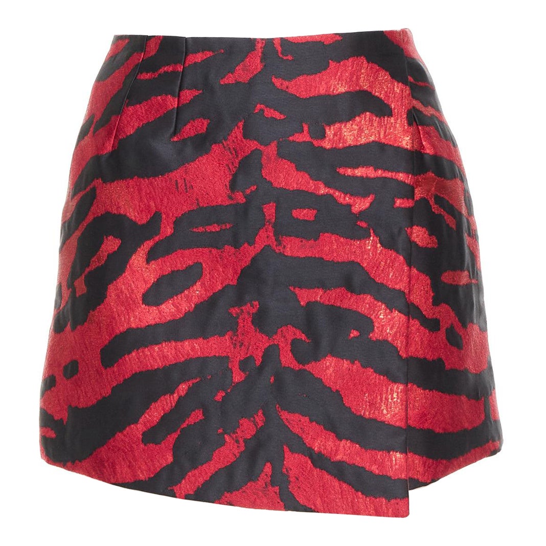 DOLCE GABBANA roter Tigerstreifen-Metallic-Jacquard-Minirock mit hoher Taille IT36 XS