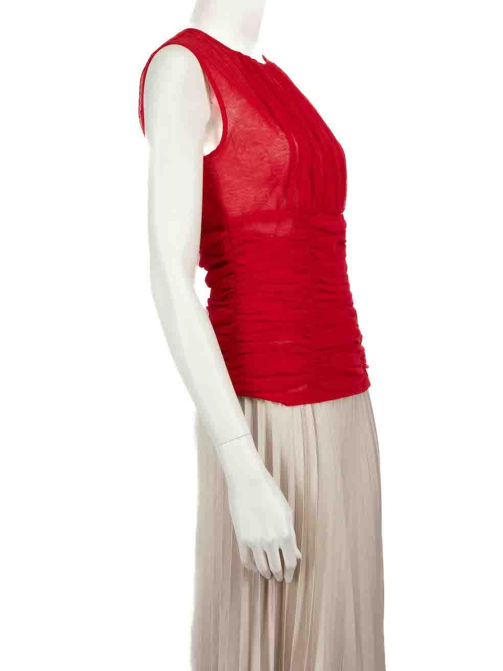 CONDITION is Very good. Hardly any visible wear to top is evident on this used Dolce & Gabbana designer resale item.
 
 
 
 Details
 
 
 Red
 
 Cotton tulle
 
 Top
 
 Sheer
 
 Ruched detail
 
 Sleeveless
 
 Round neck
 
 Back zip and hook fastening
