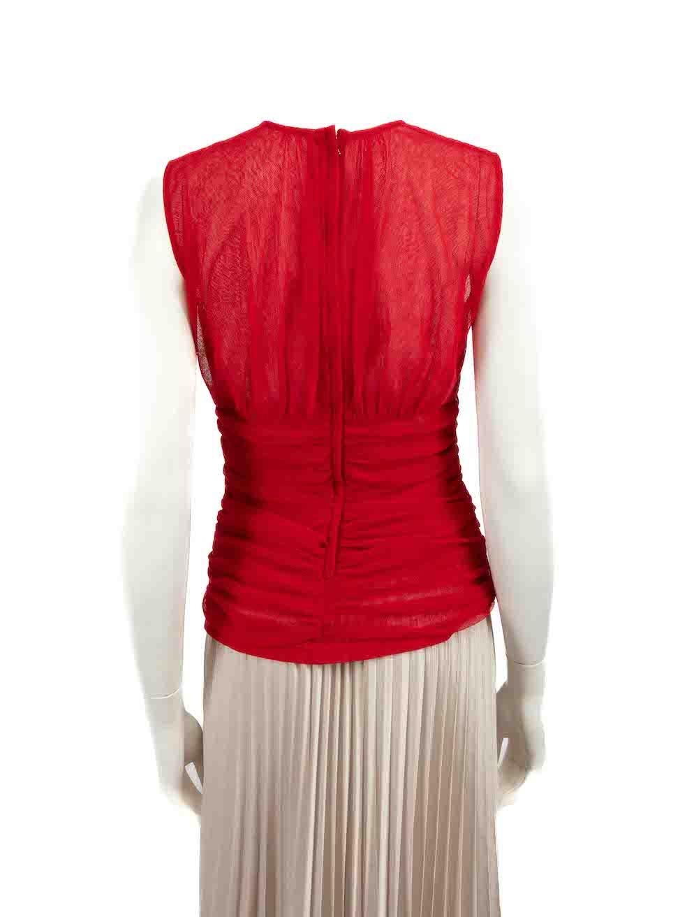 Dolce & Gabbana Red Tulle Ruched Sleeveless Top Size L In Good Condition For Sale In London, GB