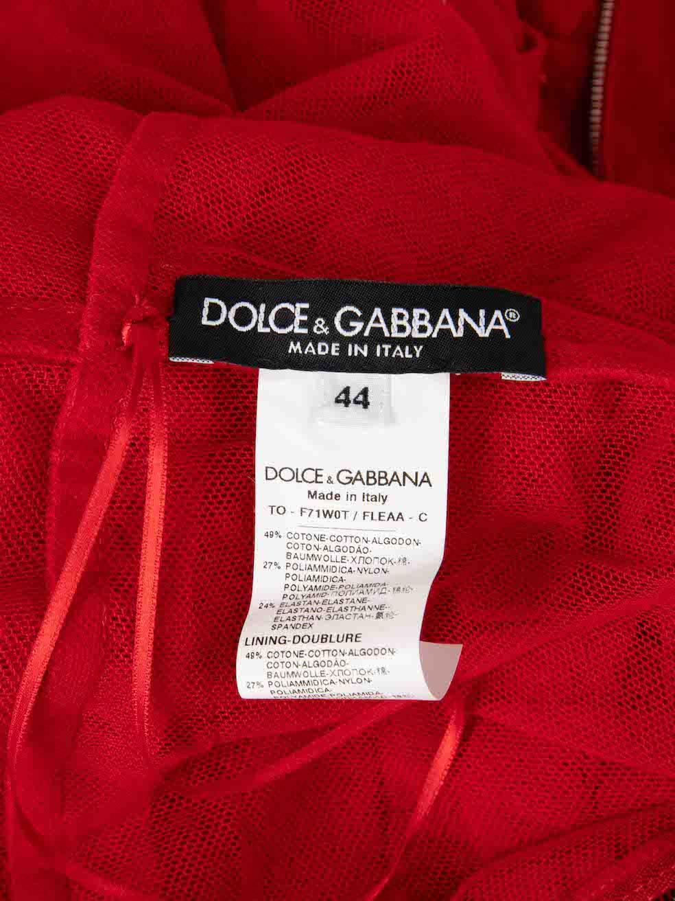 Dolce & Gabbana Rotes ärmelloses Top aus gerafftem Tüll Größe L Damen im Angebot