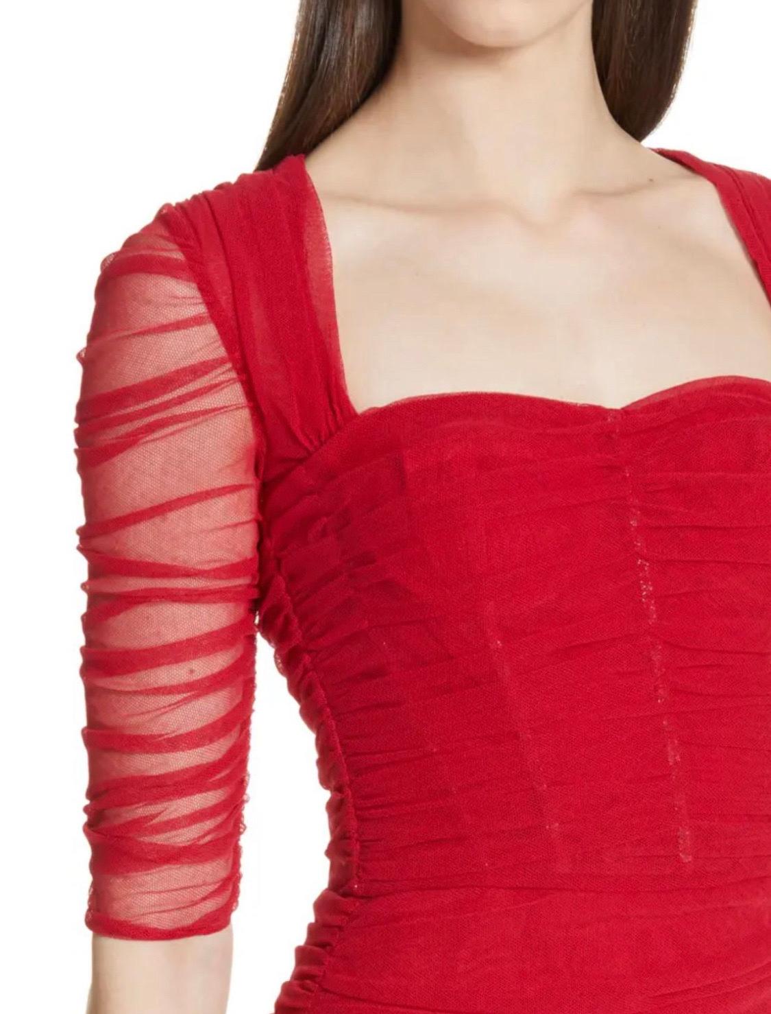 Red Dolce & Gabbana red two-layered cotton and nylon dress with gathers 
