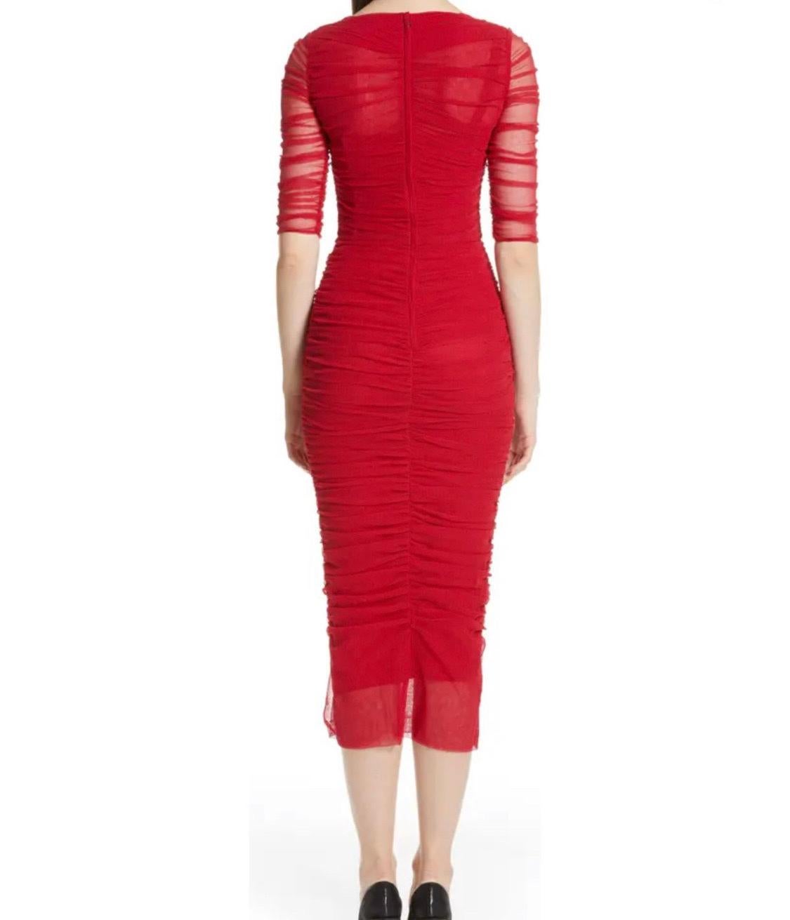 Women's Dolce & Gabbana red two-layered cotton and nylon dress with gathers 