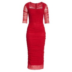 Dolce & Gabbana red two-layered cotton and nylon dress with gathers