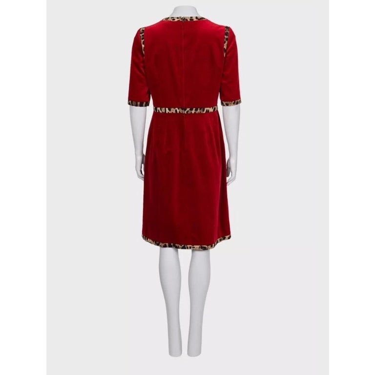 dolce gabbana red velvet dress Dolce & Gabbana Red Velvet Animal Print Dress Sz.46/XL