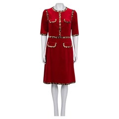 Dolce & Gabbana Red Velvet Animal Print Dress Sz.46/XL