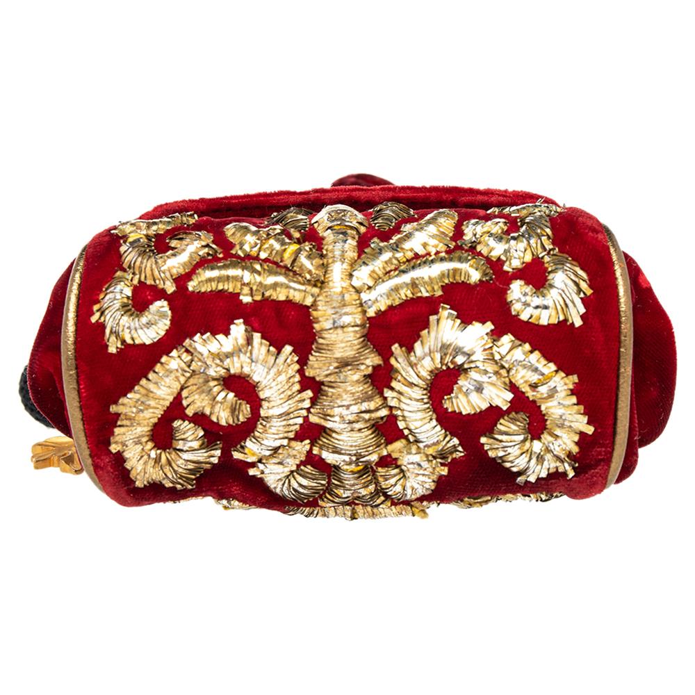 Brown Dolce & Gabbana Red Velvet Embroidered Mini Miss Sicily Shoulder Bag