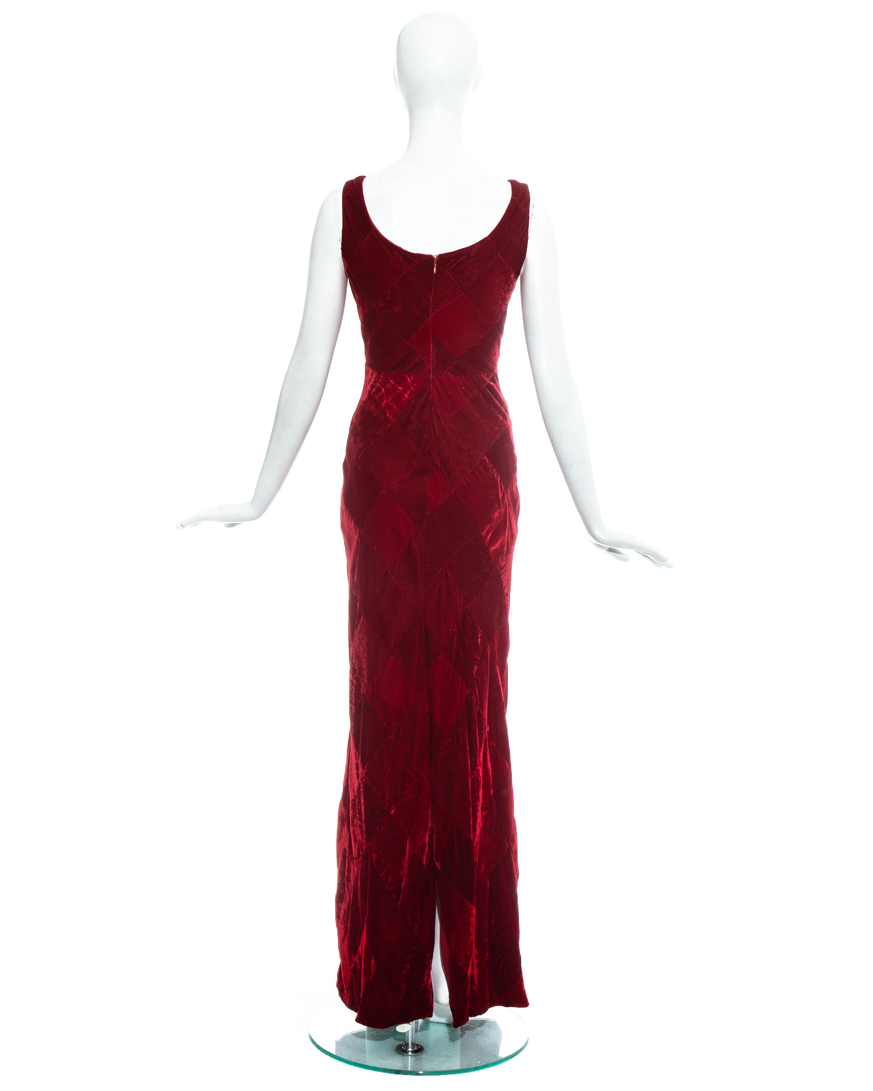 Dolce & Gabbana red velvet patchwork maxi dress, fw 1993 In Good Condition For Sale In London, GB