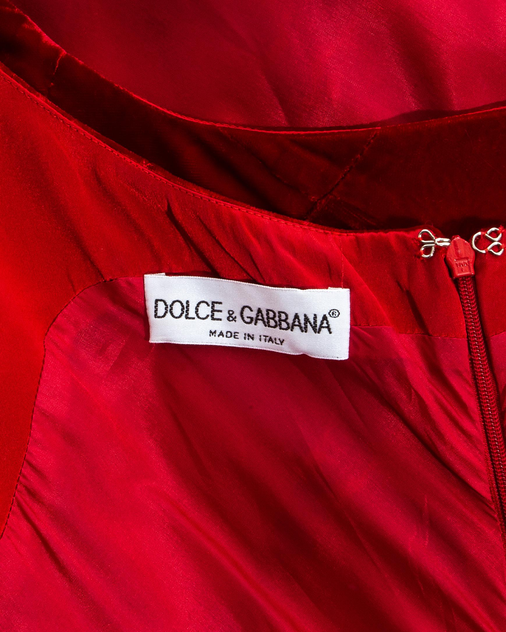 Women's Dolce & Gabbana red velvet patchwork maxi dress, fw 1993 For Sale
