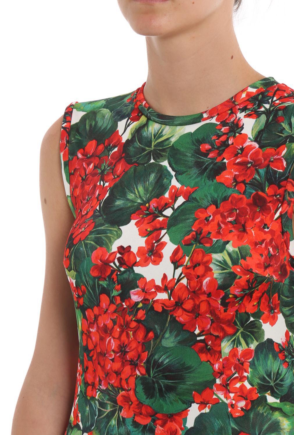 Dolce & Gabbana Red Viscose Geranium Jersey Crewneck Maxi Dress Floral Long In New Condition In WELWYN, GB