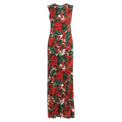Dolce & Gabbana Red Viscose Geranium Jersey Crewneck Maxi Dress Floral Long