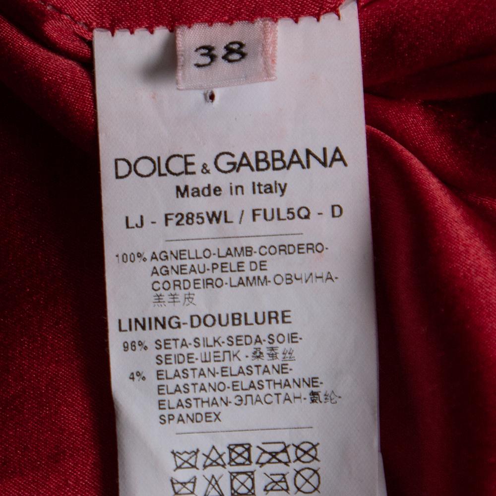 Dolce & Gabbana Red Washed Leather Biker Jacket S In Good Condition In Dubai, Al Qouz 2