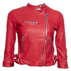 Dolce & Gabbana Red Washed Leather Biker Jacket S