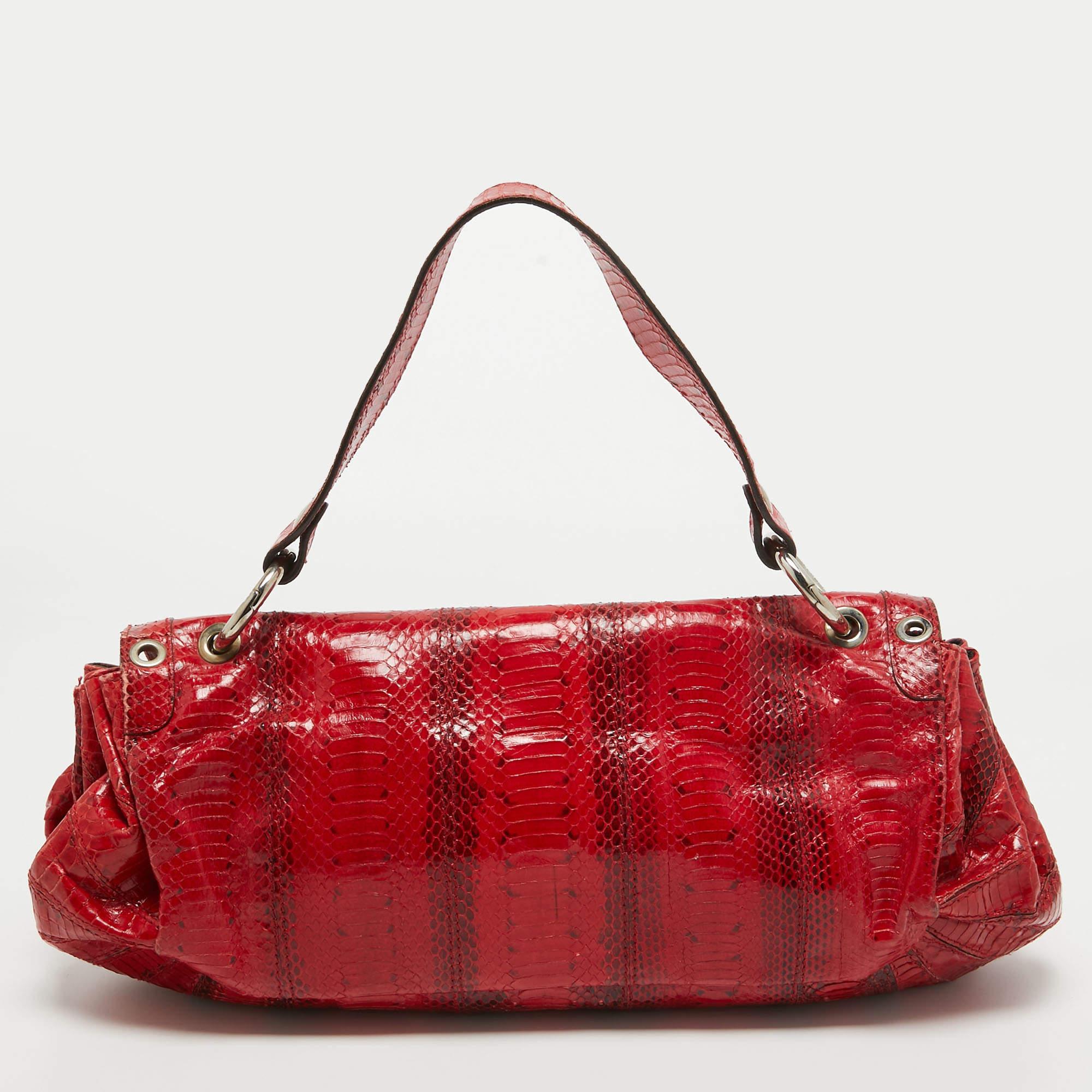Dolce & Gabbana Red Watersnake Leather Satchel For Sale 6