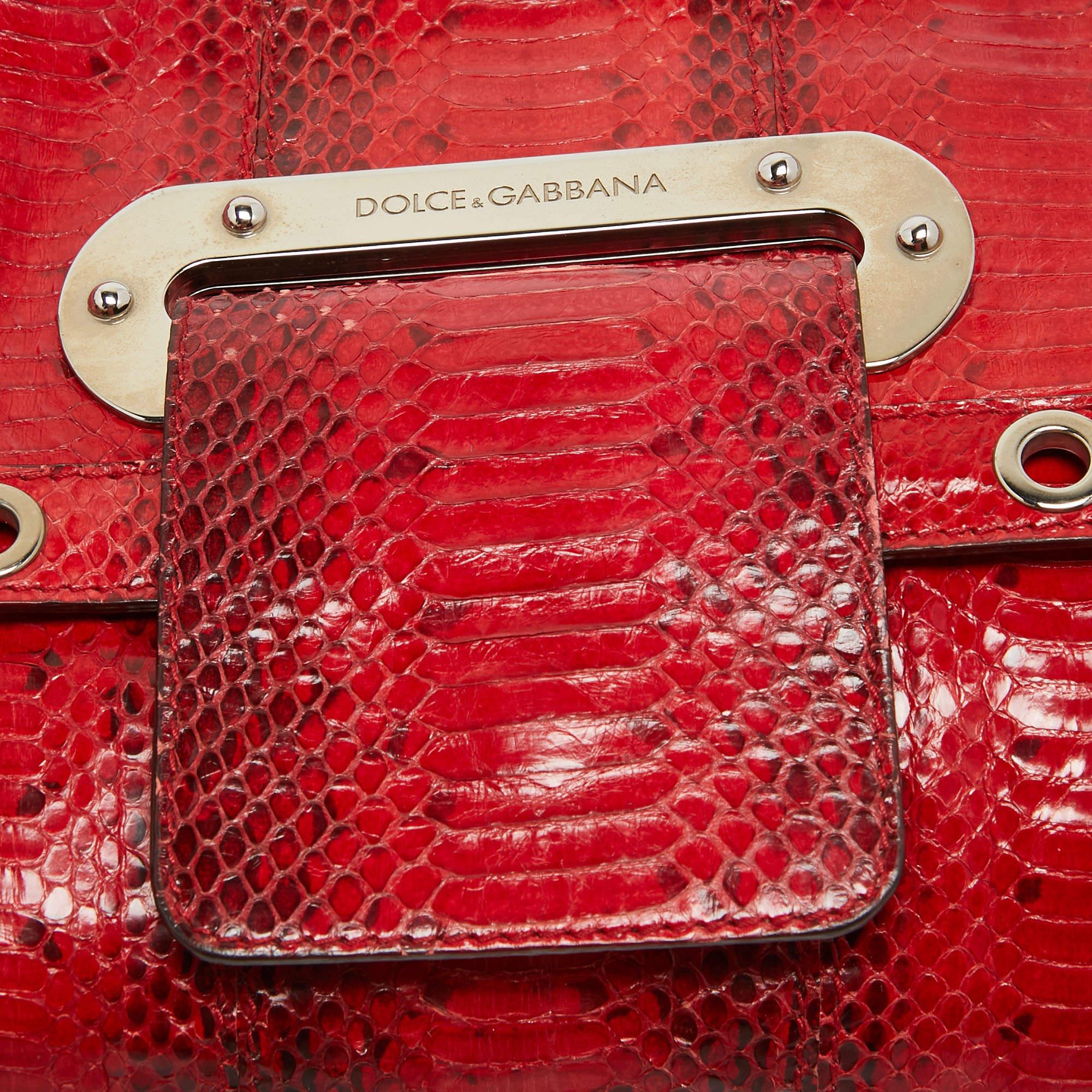 Women's Dolce & Gabbana Red Watersnake Leather Satchel For Sale