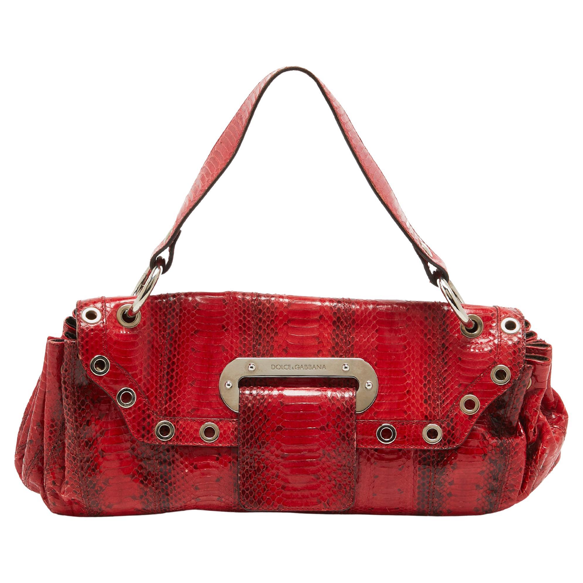 Dolce & Gabbana Red Watersnake Leather Satchel For Sale