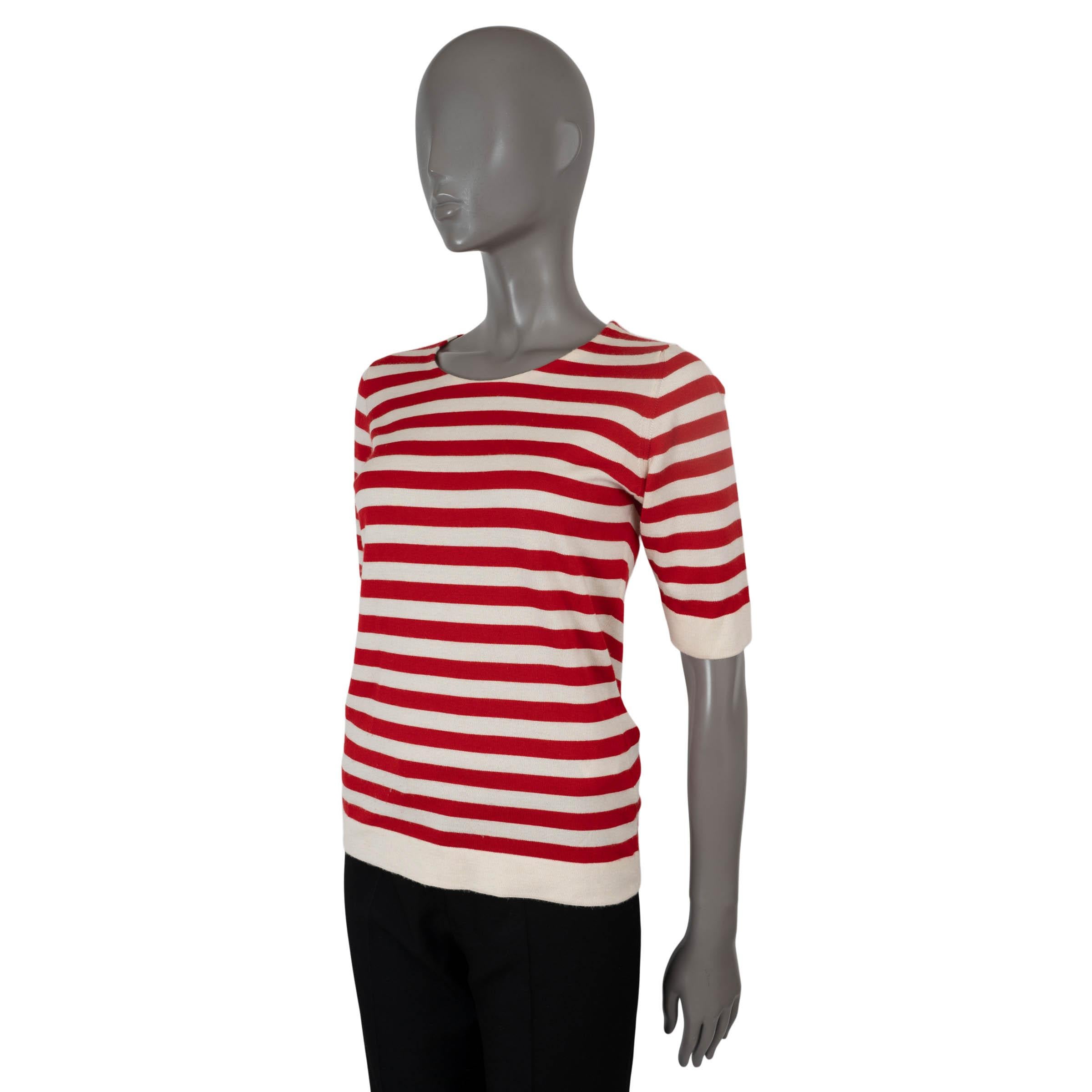 100% authentic Dolce & Gabbana striped knit T-Shirt in red and white cashmere (70%) and silk (30%). Features a round neck. Unlined. Has been worn and is in excellent condition. 

Measurements
Tag Size	42
Size	M
Shoulder Width	36cm (14in)
Bust