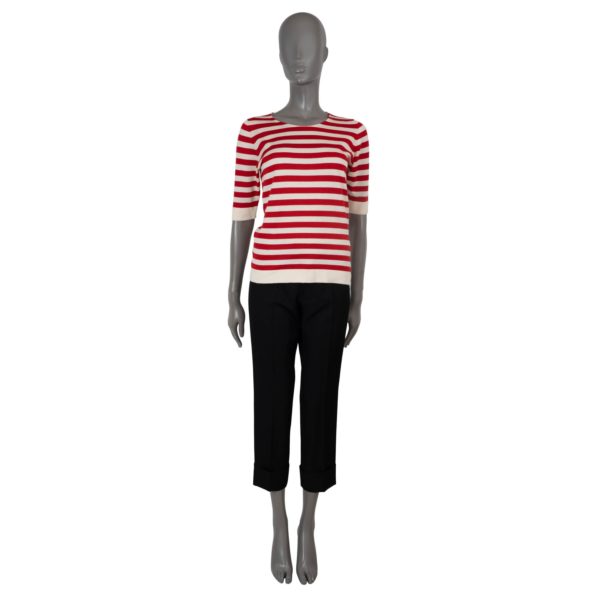 DOLCE & GABBANA red & white cashmere STRIPED KNIT T-Shirt Shirt 42 M In Excellent Condition For Sale In Zürich, CH