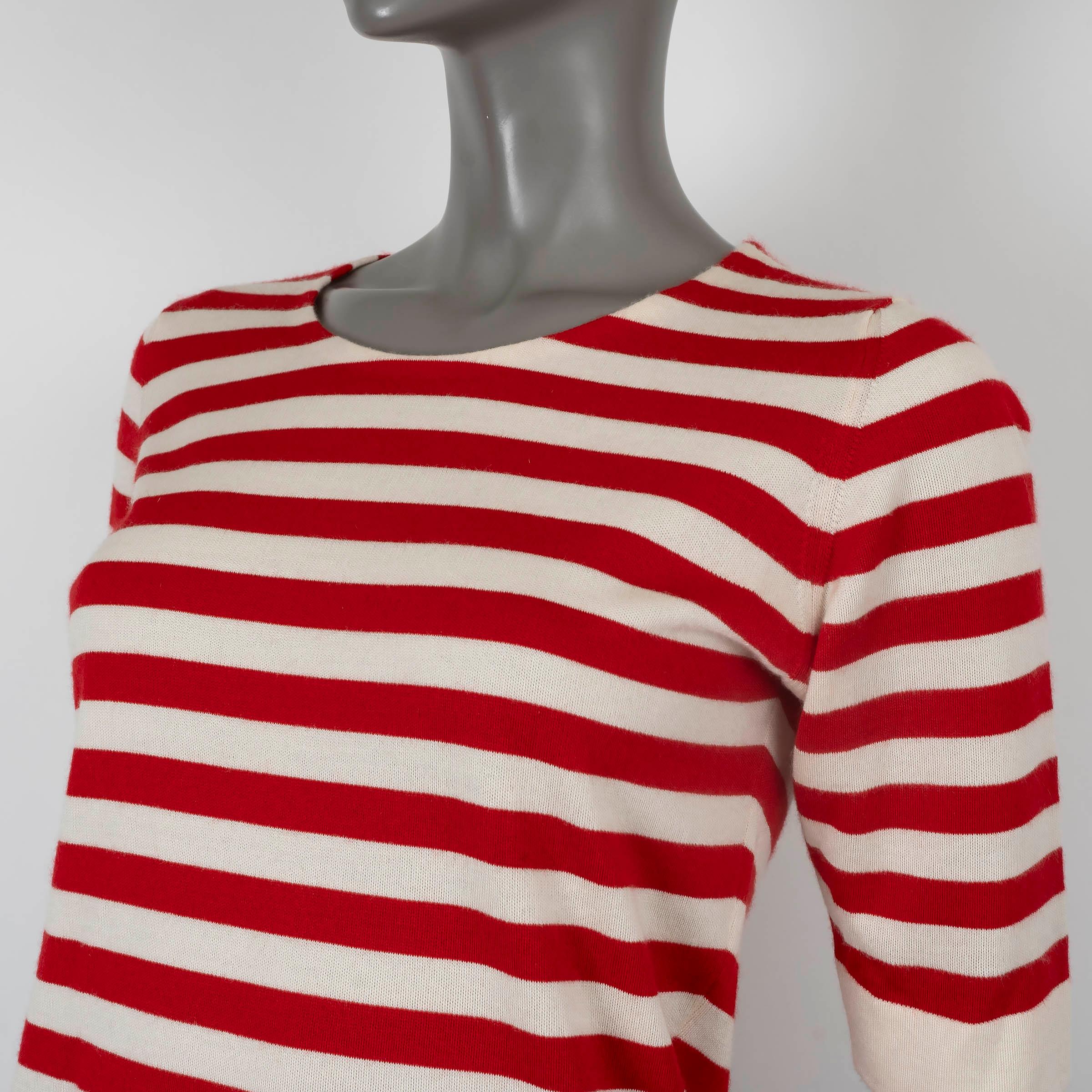 Women's DOLCE & GABBANA red & white cashmere STRIPED KNIT T-Shirt Shirt 42 M For Sale