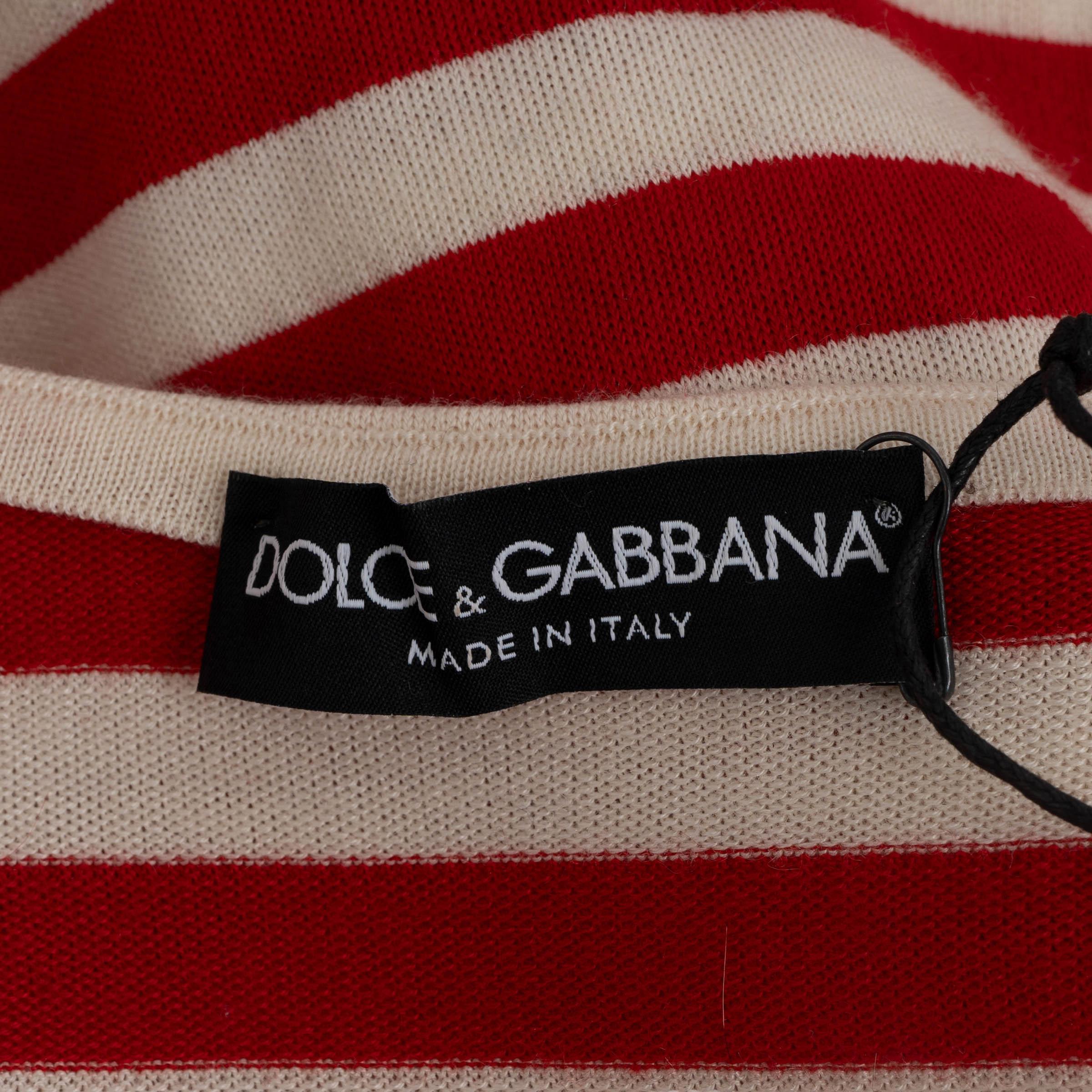 DOLCE & GABBANA red & white cashmere STRIPED KNIT T-Shirt Shirt 42 M For Sale 1