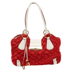 Dolce & Gabbana Red/White Crochet Straw and Leather DG Charm Bag