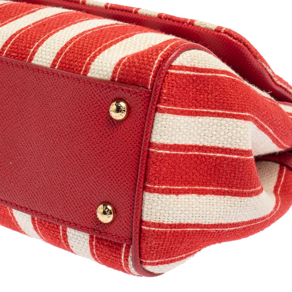 Dolce & Gabbana Red/White Stripe and Leather Medium Miss Sicily Top Handle Bag 3