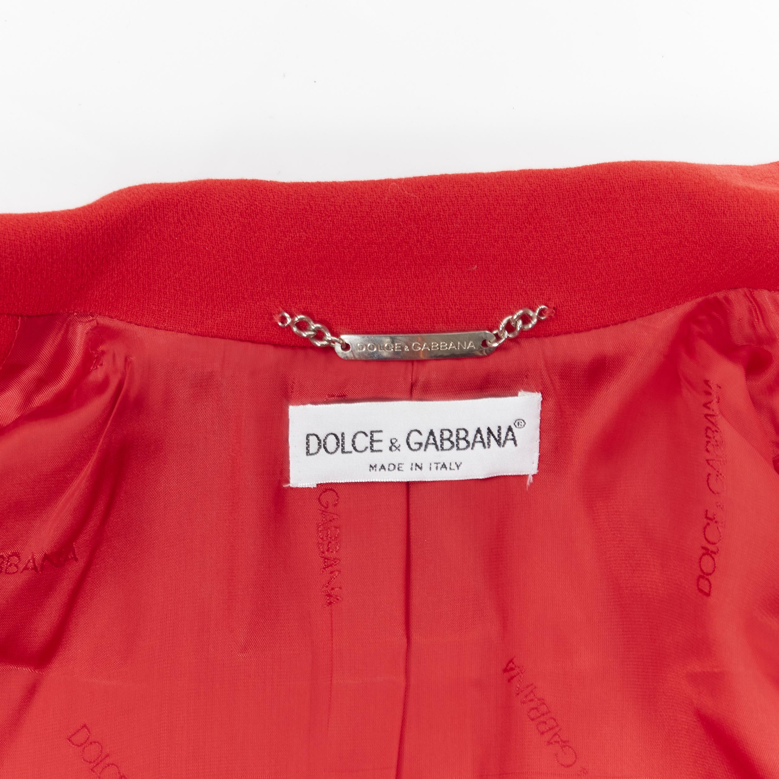 DOLCE GABBANA red wool crepe logo button fitted blazer skirt set IT42 M For Sale 1