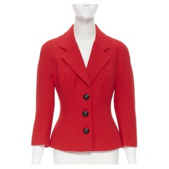 DOLCE GABBANA - Ensemble jupe et blazer en crêpe de laine rouge avec boutons et logo, taille IT 42 M