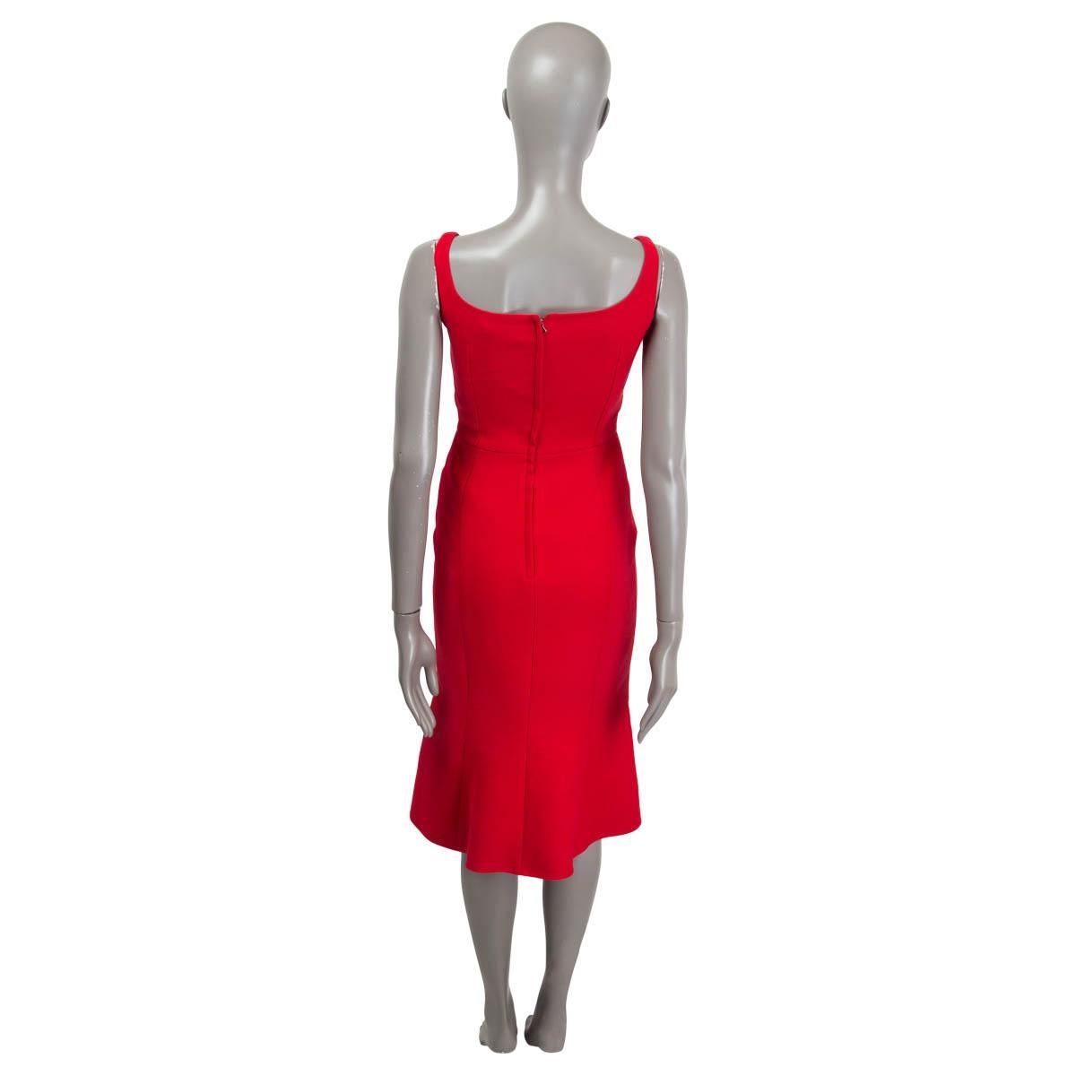 Red DOLCE & GABBANA red wool FLARED SLEEVELESS MIDI SHEATH Dress 38 XS For Sale