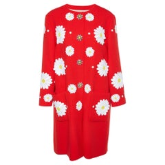 Dolce & Gabbana Red Wool Flower Applique Button Front Coat L