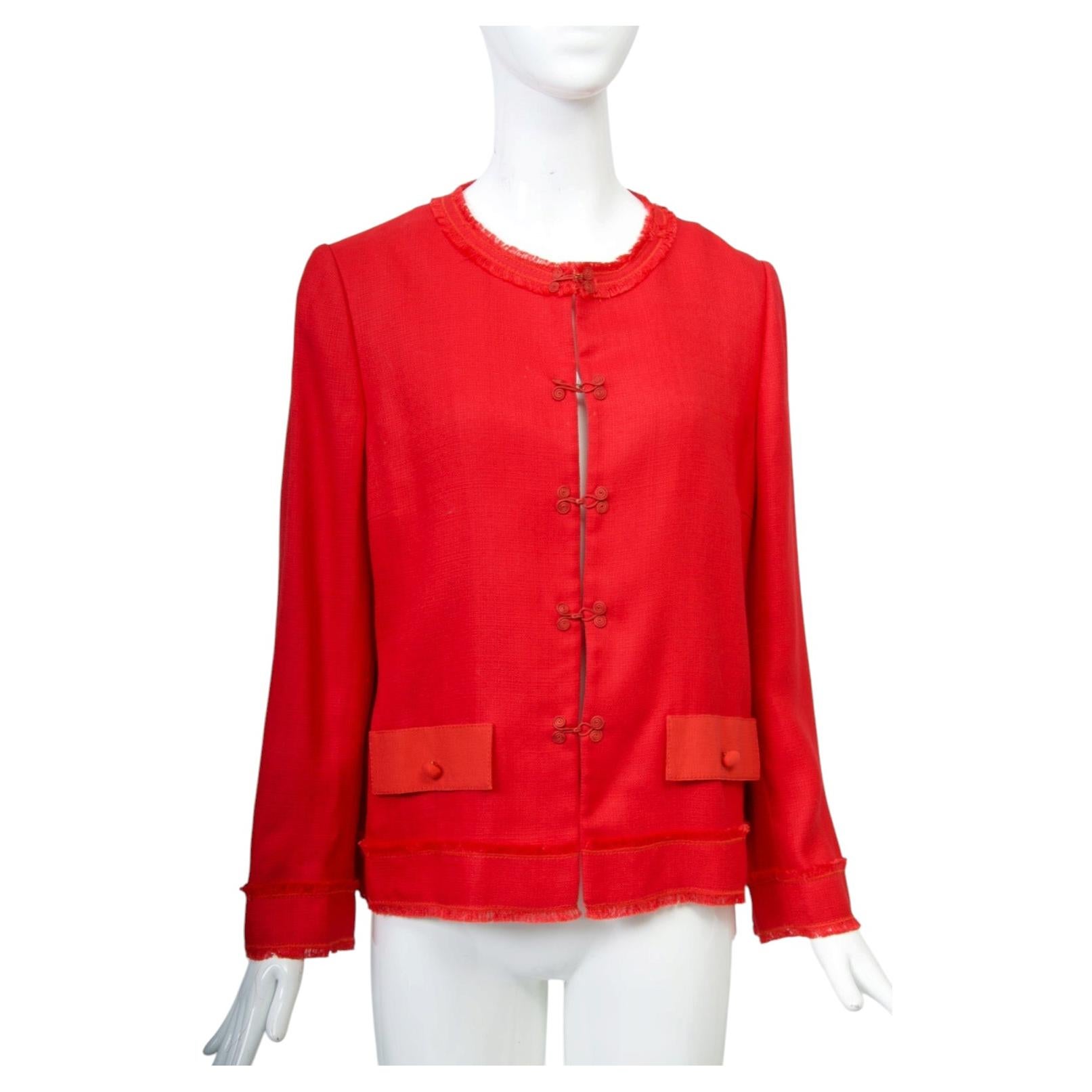 Dolce & Gabbana Red Woven Jacket with Animal Print Lining