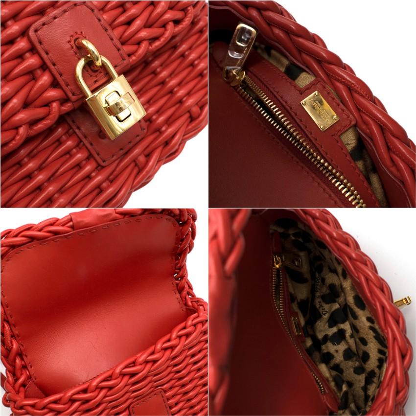 Dolce & Gabbana Red Woven Leather Crossbody Bag 26cm For Sale 1