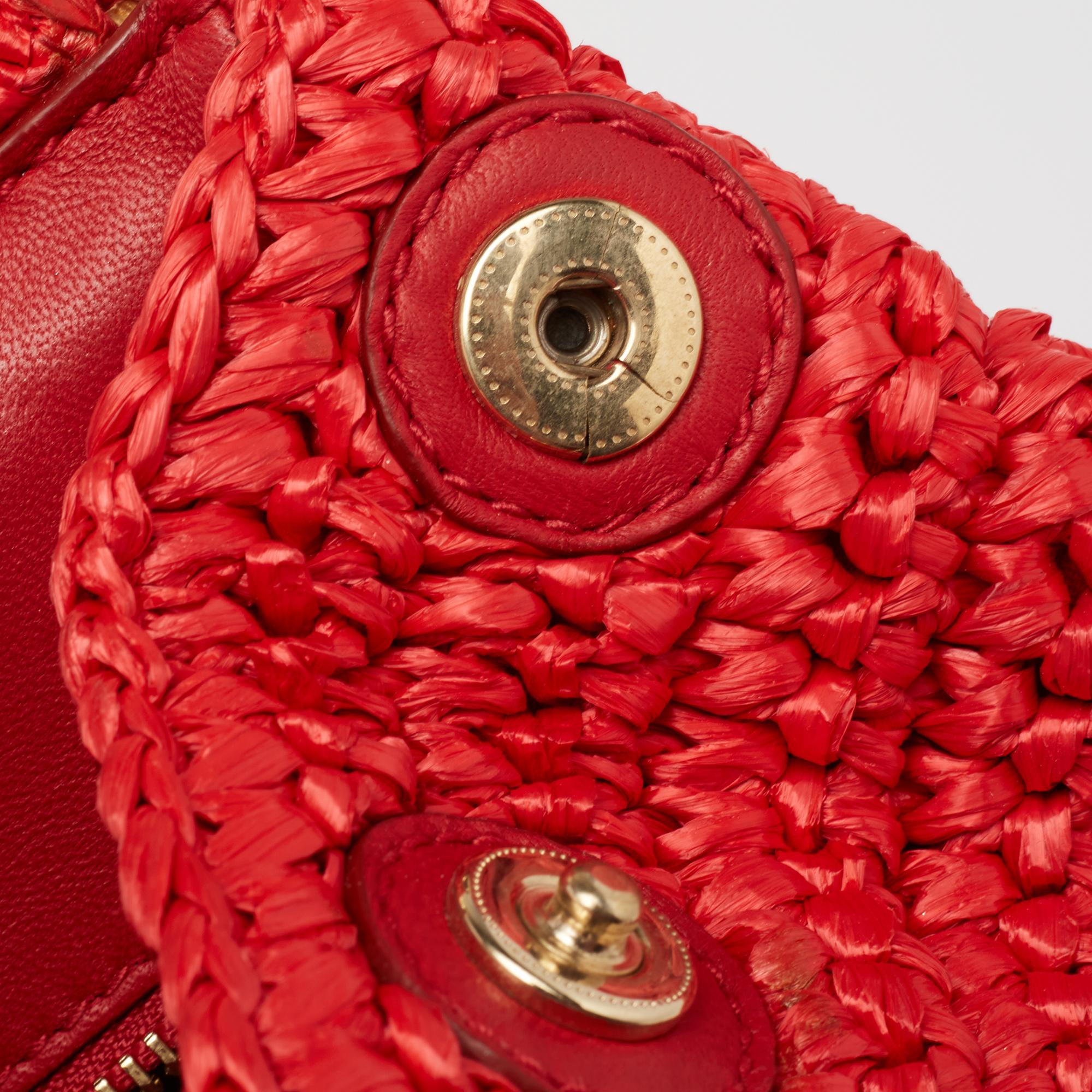 Dolce & Gabbana Red Woven Straw Medium Miss Sicily Tote 6