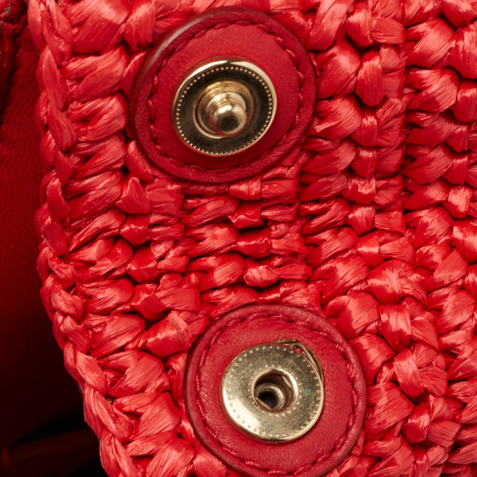 Dolce & Gabbana Red Woven Straw Medium Miss Sicily Tote 7