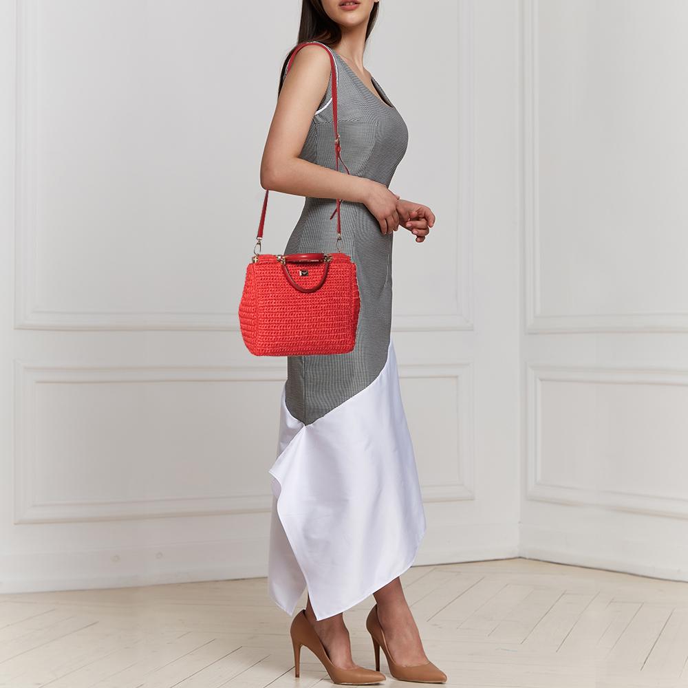 Dolce & Gabbana Red Woven Straw Medium Miss Sicily Tote 9