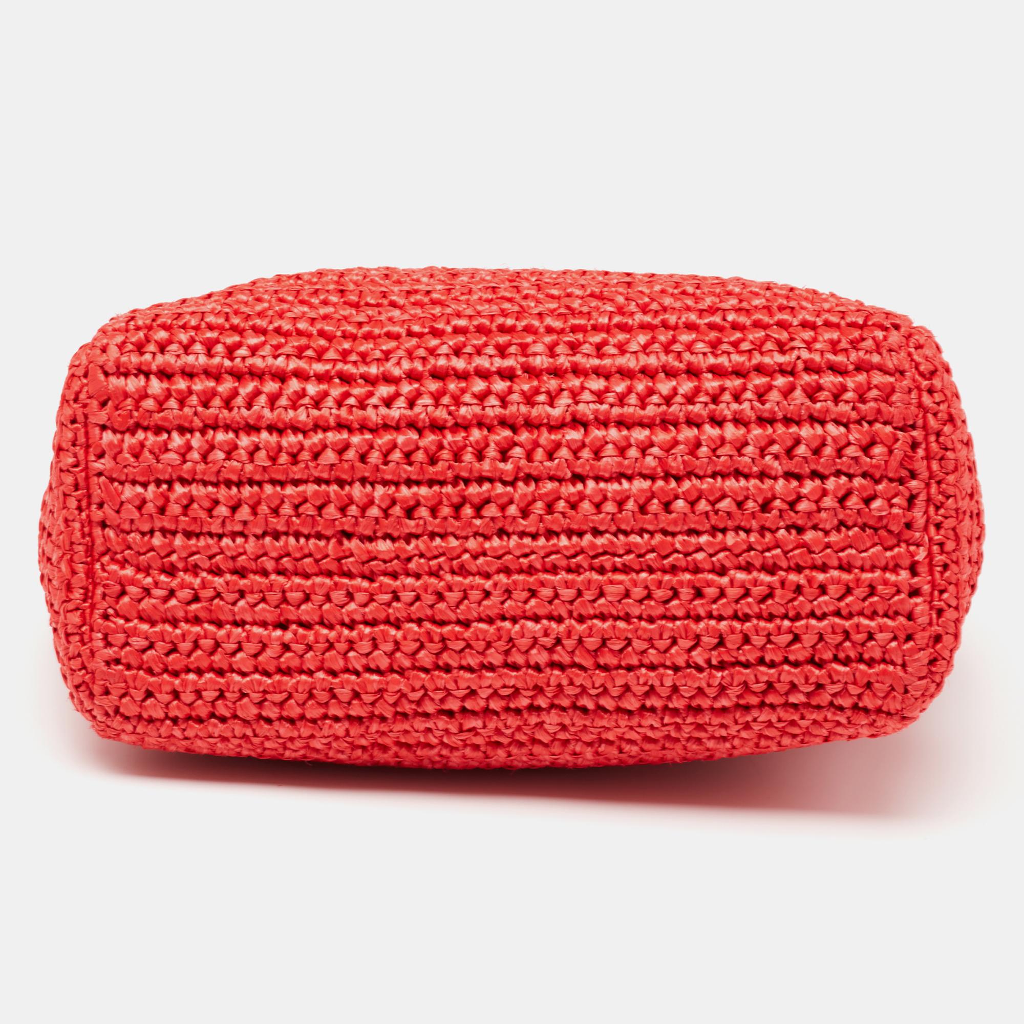 Women's Dolce & Gabbana Red Woven Straw Medium Miss Sicily Tote