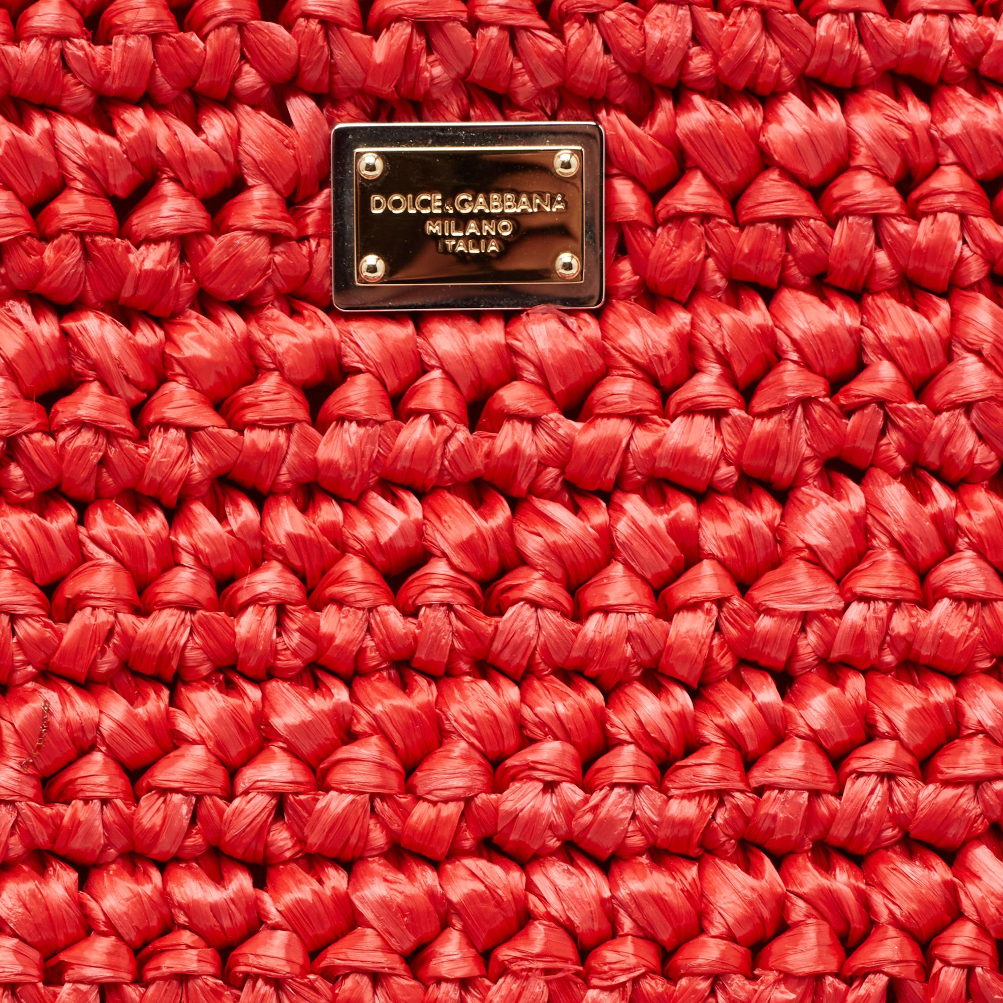 Dolce & Gabbana Red Woven Straw Medium Miss Sicily Tote 2