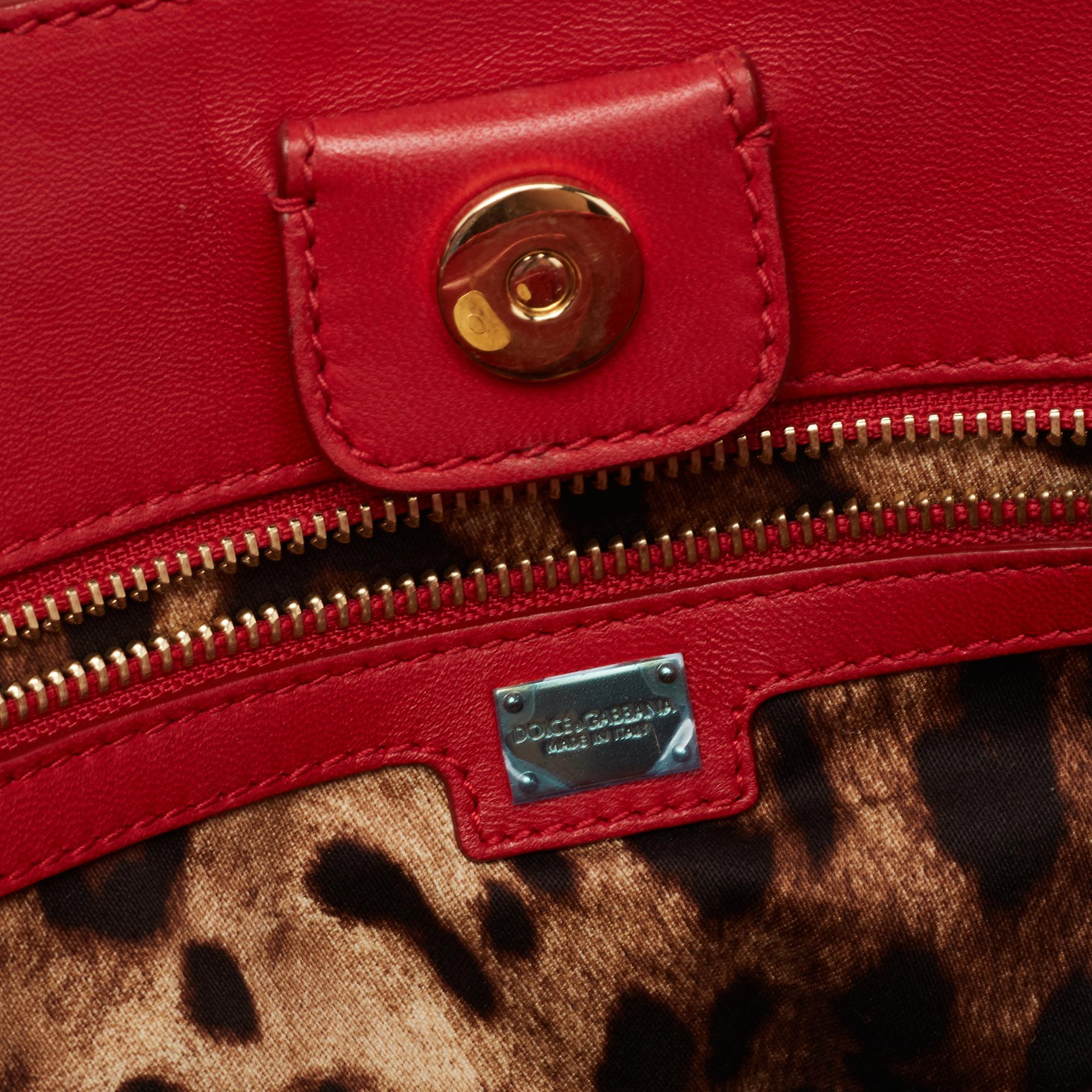 Dolce & Gabbana Red Woven Straw Medium Miss Sicily Tote 4