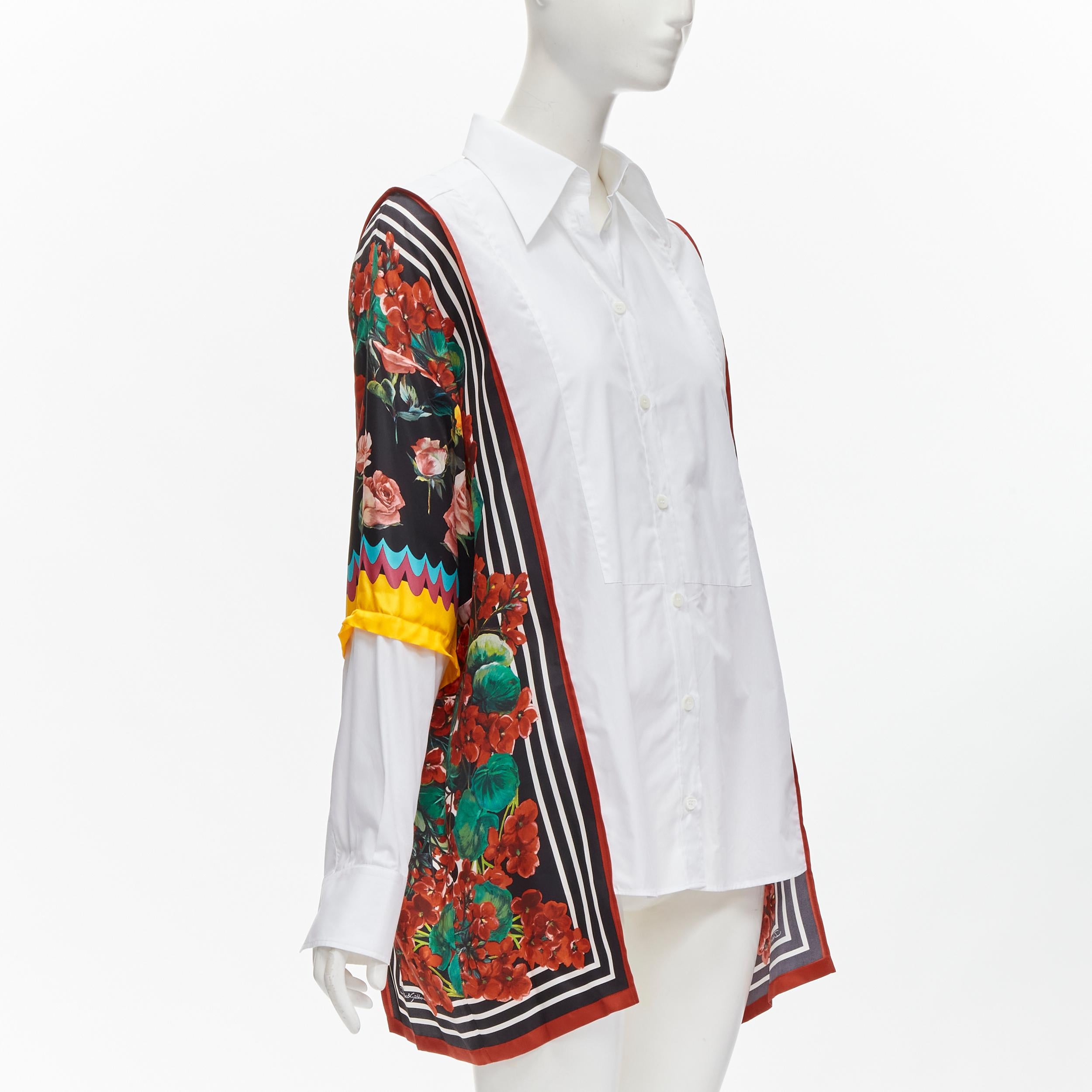 DOLCE GABBANA red yellow floral scarf silk insert white high low shirt IT38 XS
Reference: AAWC/A00272
Brand: Dolce Gabbana
Designer: Domenico Dolce and Stefano Gabbana
Material: Cotton, Silk
Color: White, Multicolour
Pattern: Floral
Closure: