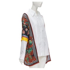 DOLCE GABBANA red yellow floral scarf silk insert white high low shirt IT38 XS