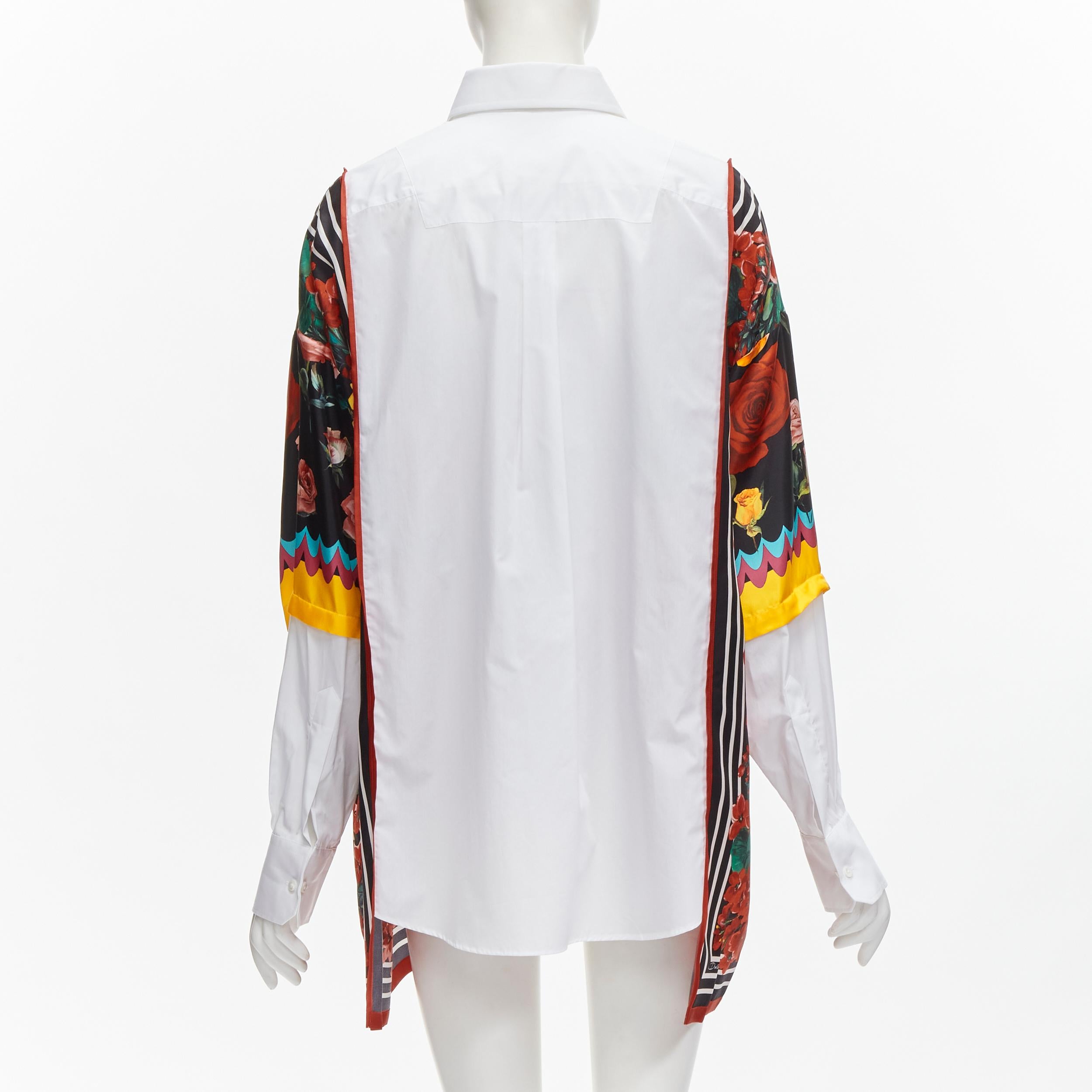 Women's DOLCE GABBANA red yellow floral scarf silk insert white high low shirt IT38 XS For Sale