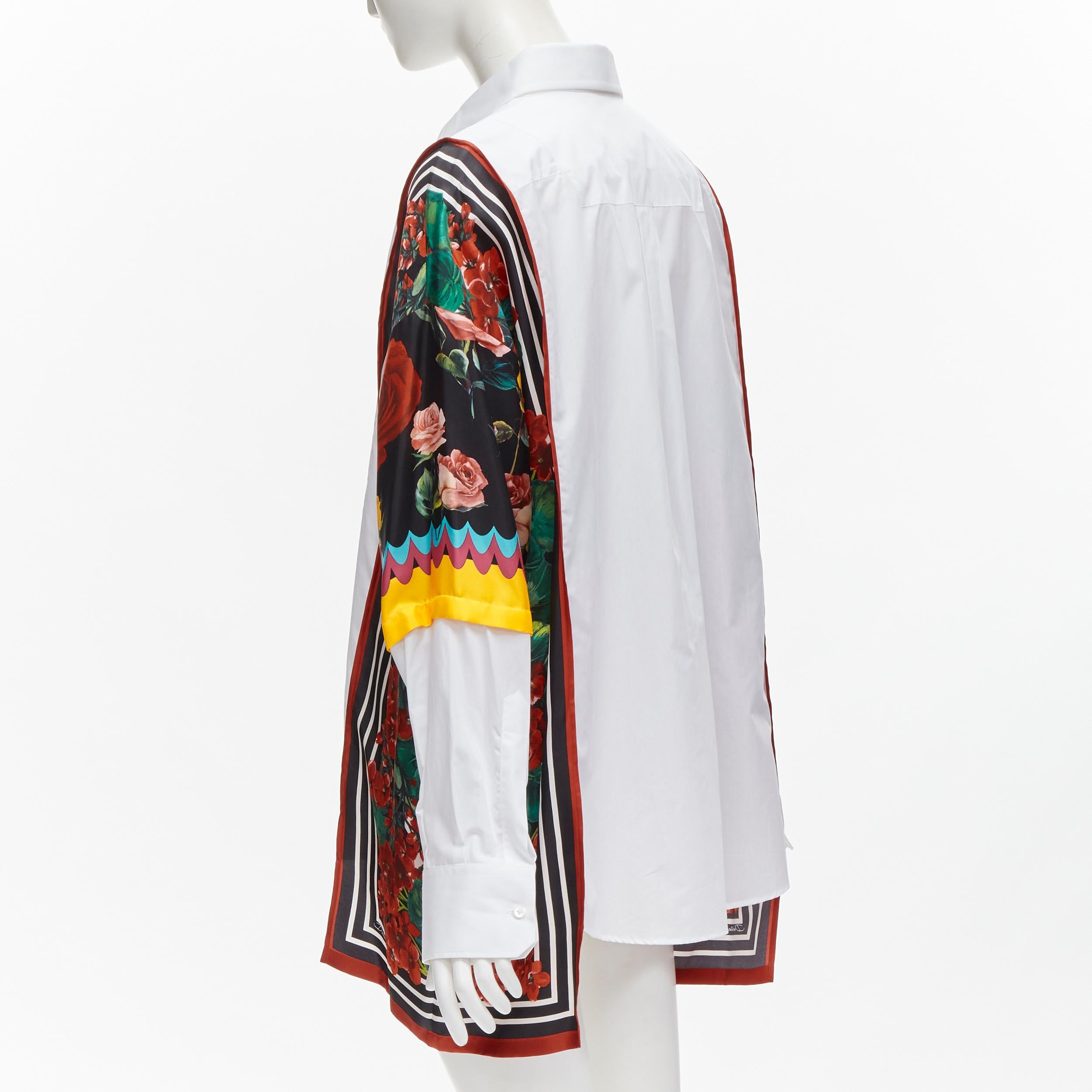 DOLCE GABBANA red yellow floral scarf silk insert white high low shirt IT38 XS For Sale 1